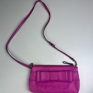 Kate Spase Fuchsia Pink Bow CrossBody Purse, Black & White Polka Dot Interior
